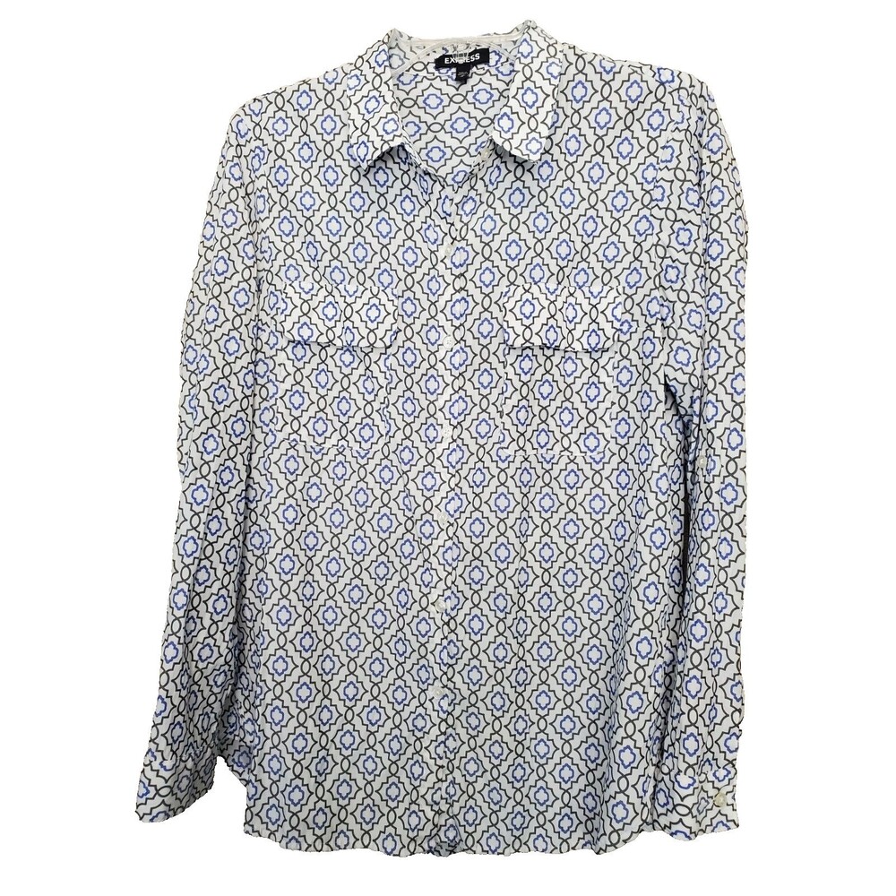 Express City Shirt Polyester/Viscose Roll-Tab Sleeve Button-Up Size Medium